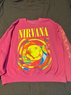 NIRVANA Hot Pink Smiley Graphic Crewneck